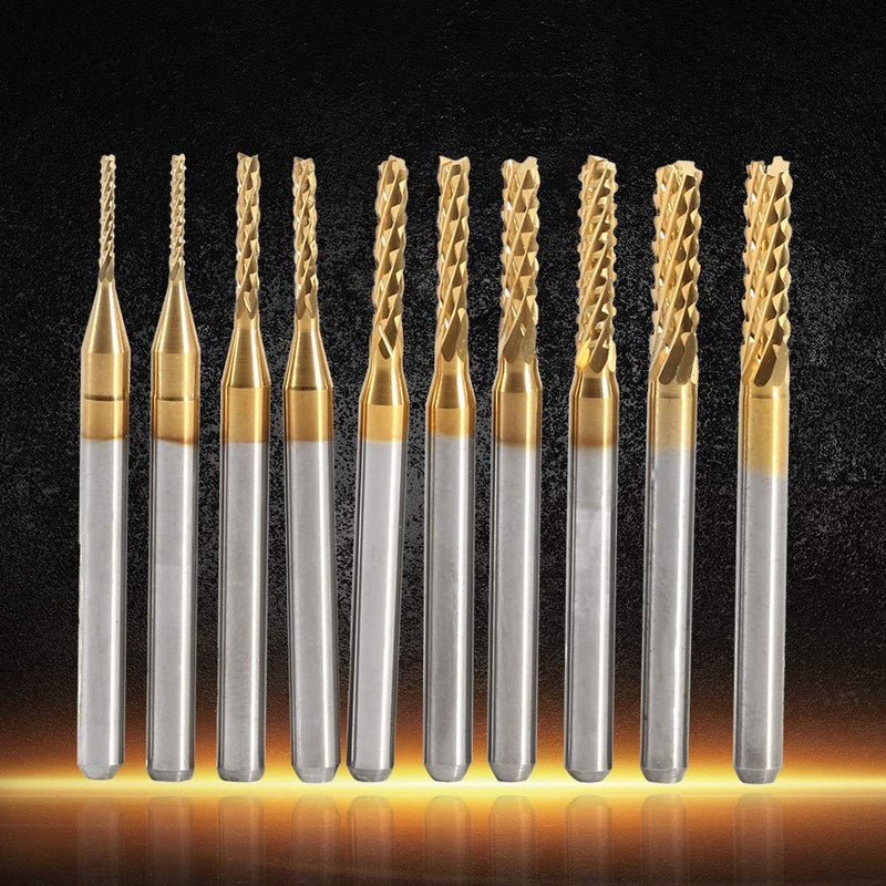[Australia - AusPower] - 10 Pieces Milling Cutter 1.0-3.0 mm Titanium Coated End Mill Carbide CNC Cutting Inserts Tools 