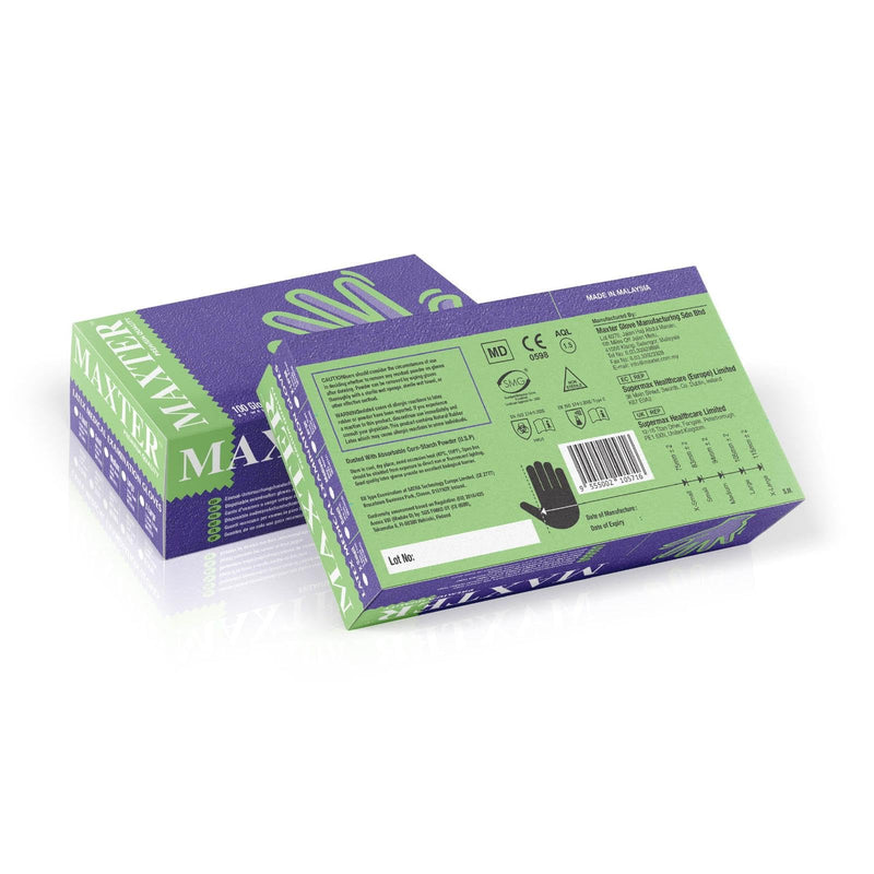 Maxter Disposable Latex Gloves Powdered White (Pack of 100) Large