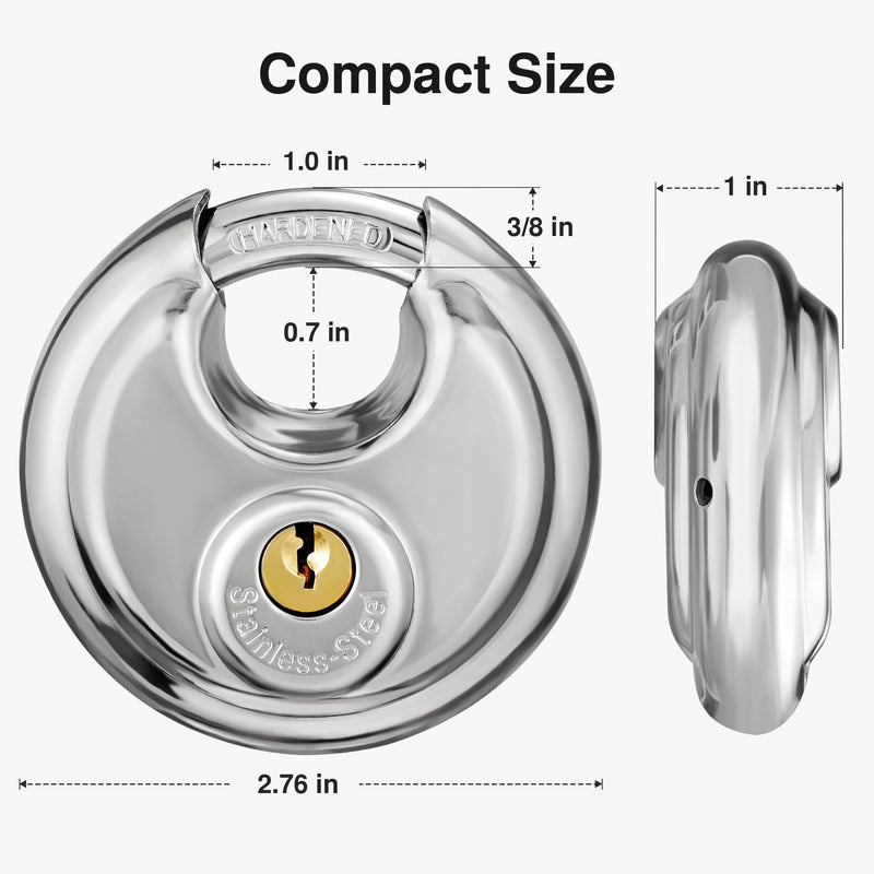 [Australia - AusPower] - Puroma Keyed Padlock, Stainless Steel Discus Locker Lock Heavy Duty Locks with 3 Keys, Waterproof Outdoors Gate Storage Unit Lock with 3/8 Inch Shackle for Warehouse, Gym Storage Locker (1 Pack) Large 1 Pack Silver 