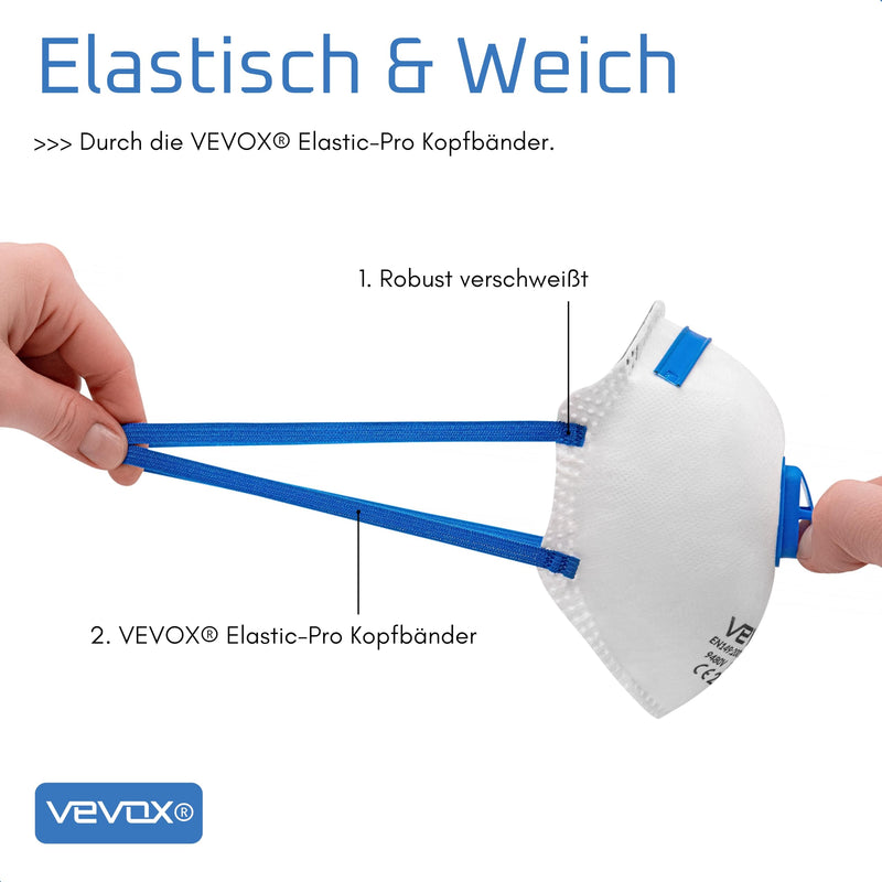 [Australia - AusPower] - VEVOX® FFP2 Mask with Valve - Set of 5, 10 or 20 - Dust Mask - Respirator Mask - Dust Mask - Fine Dust Mask - Respirator Protection e.g. Against Fine Dust, Abrasive Dust or Building Dust 5 stück (1er Pack) 