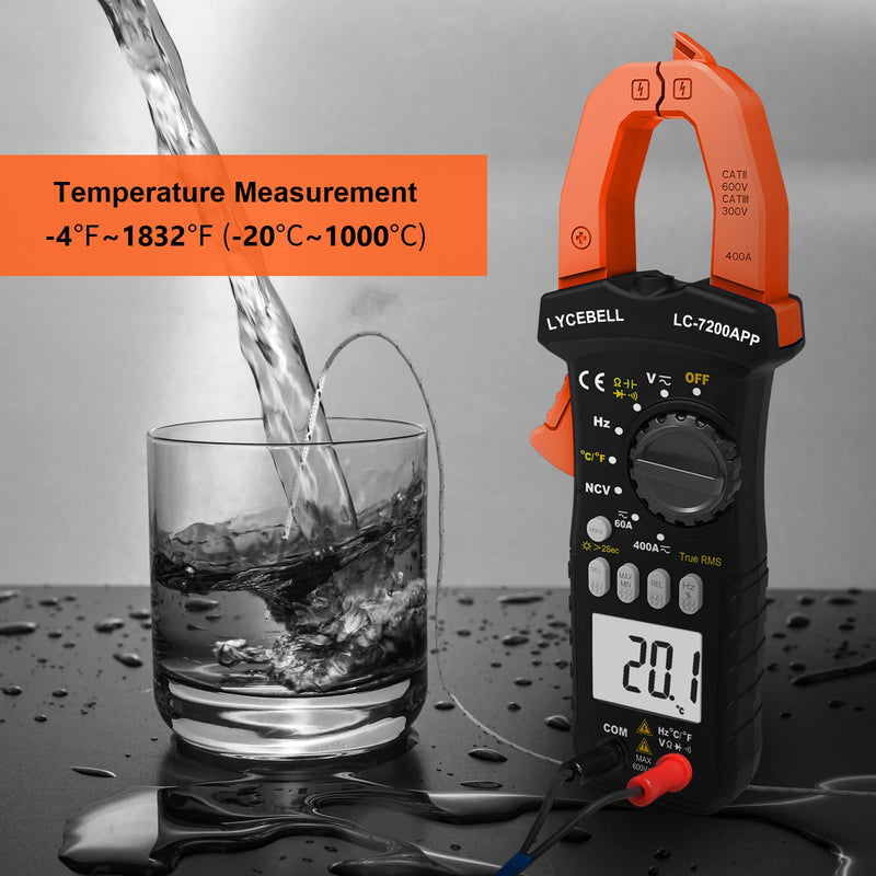 [Australia - AusPower] - 6000 Counts Clamp Meter & Bluetooth, Digital AC DC Voltage Current Amp Ohm Meter TRMS NCV Detector, Clamp Multimeter for Resistance Diode Continuity Temperature Car Electrical Tester 7200-APP 