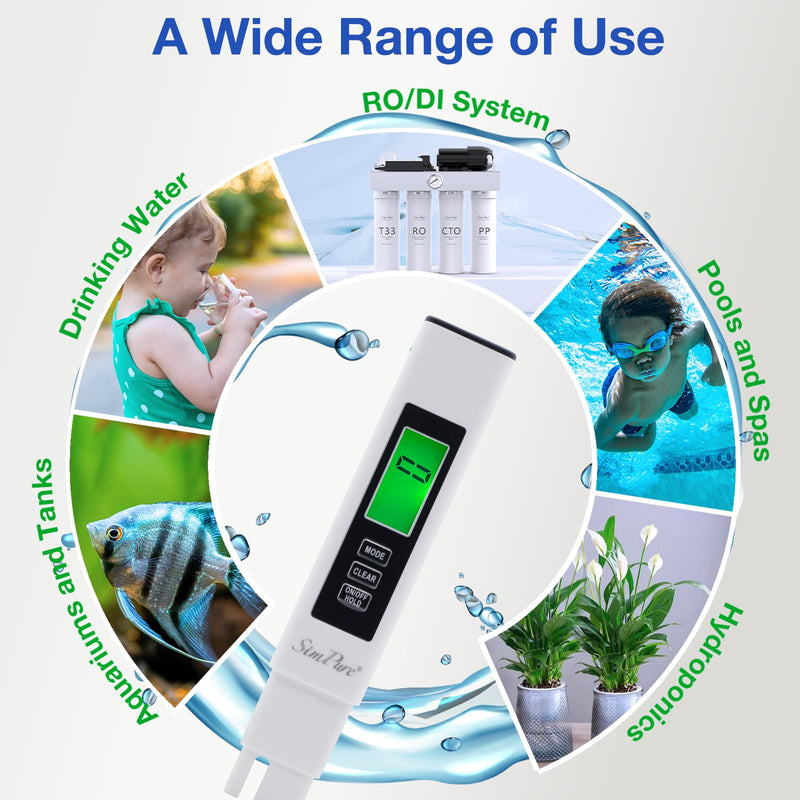 [Australia - AusPower] - SimPure TDS Meter Digital Water Tester, 4 in 1 TDS EC & Temperature Meter, Water Quality Hardness Testing Kits, High Accuracy PPM Meter for Drinking Water, Hydroponics, Aquarium, Pool, RO System 