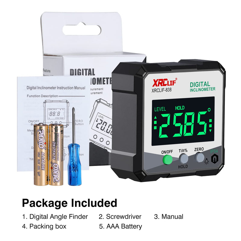 Digital Angle Gauge Meter, XRCLIF Magnetic Base Level Box Angle Finder Protractor Bevel Gage Inclinometer Measuring Tool for Carpentry, Building, Masonry Bevel Black