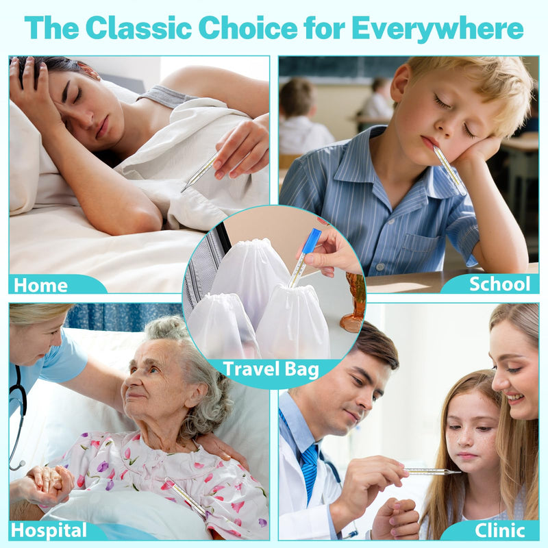MAGICLULU 12Pcs Glass Oral Temperature for Adults Fever, Dual Scale ℃ & ℉ Traditional Underarm Body Temperature with Case, Precise Measurement for Kids Babies Elderly Home Family Clinics