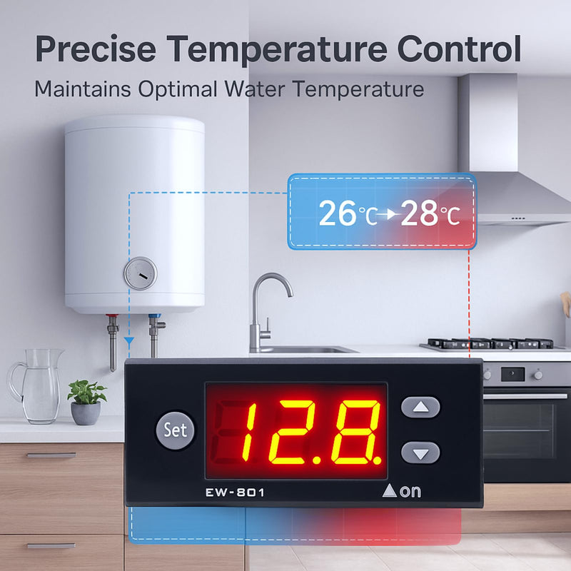 [Australia - AusPower] - Solar Water Temperature Controller, AC 5A Digital Temperature Controller Thermostat with Sensor Sensor & 76 mm Digital Display for Electric Heating Support 