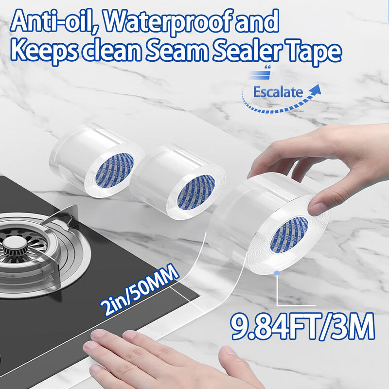 [Australia - AusPower] - Waterproof Caulk Tape Sealant Strip – for Kitchen Caulking,Oil Proof,Self-Adhesive Tape for Toilet Seal,Bathtub Sealant–Bathroom Clear Caulk,2in x 9.84FT,PVC Tape -for Window Sealing as Well 2in x 9.84FT 