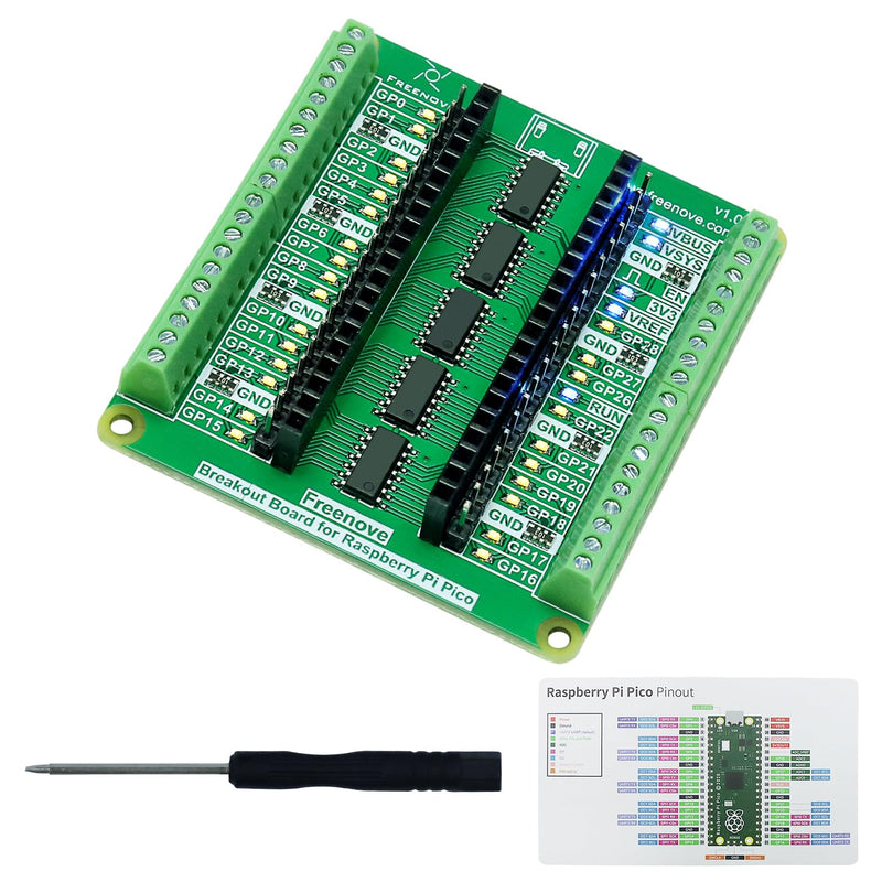 [Australia - AusPower] - Freenove Breakout Board for Raspberry Pi Pico 1 2 W H WH, Terminal Block Shield HAT with Pin Header, GPIO Status LED 