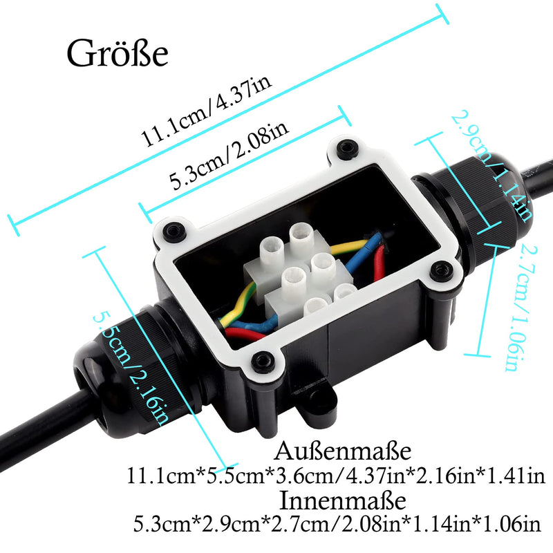 [Australia - AusPower] - Elezenioc IP68 Waterproof Junction Box, 2 Way M20 Junction Box, Outdoor Waterproof for 5-15 mm External Electrical Power Cable Boxes, Cable Connector for Outdoor Junction Box, Black 