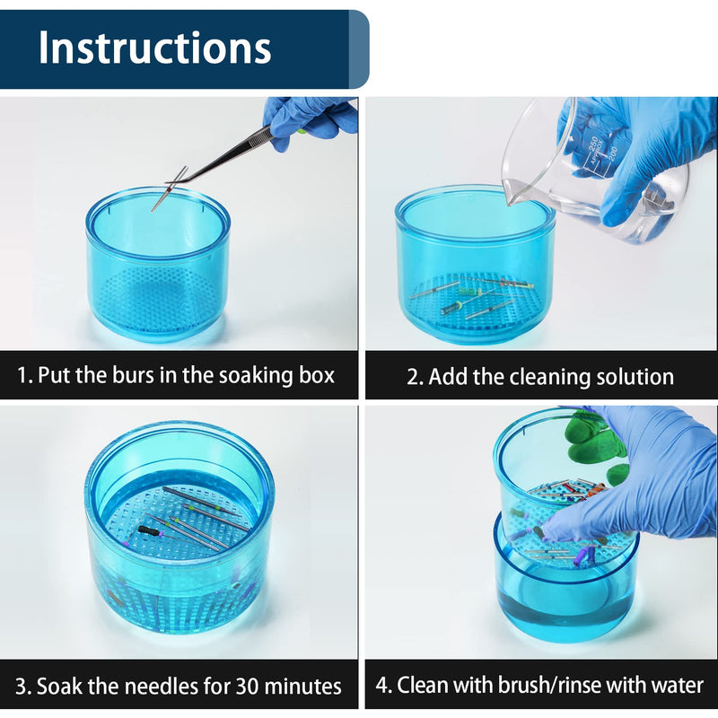 [Australia - AusPower] - Annhua Dental Bur Holder Cleaner Burs Soak Box with Strainer for Burs Cleaning, Soaking - Blue 