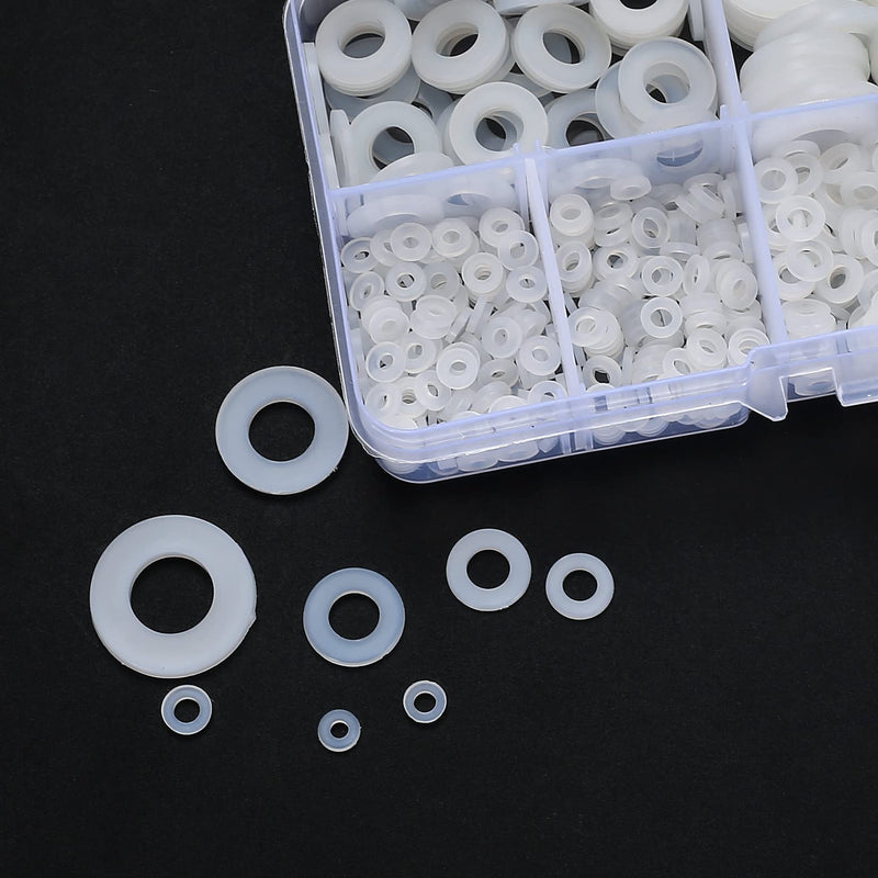 [Australia - AusPower] - YOUYIDUN-650 Pcs White Nylon Flat Washer Assortment Kit, Round Flat Nylon Washers for Household Commercial Appliances Electrical Connections, 5-20 mm, M2/M2.5/M3/M4/M5/M6/M8/M10 
