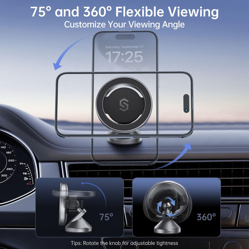 [Australia - AusPower] - SYNCWIRE for MagSafe Car Mount - 360° Rotation Magnetic Phone Holder for Car Dashboard, Strong Magnets Car Phone Holder Mount Compatible iPhone 15 Pro Max 14 13 12,Samsung - MagSafe Car Accessories Space Gray 