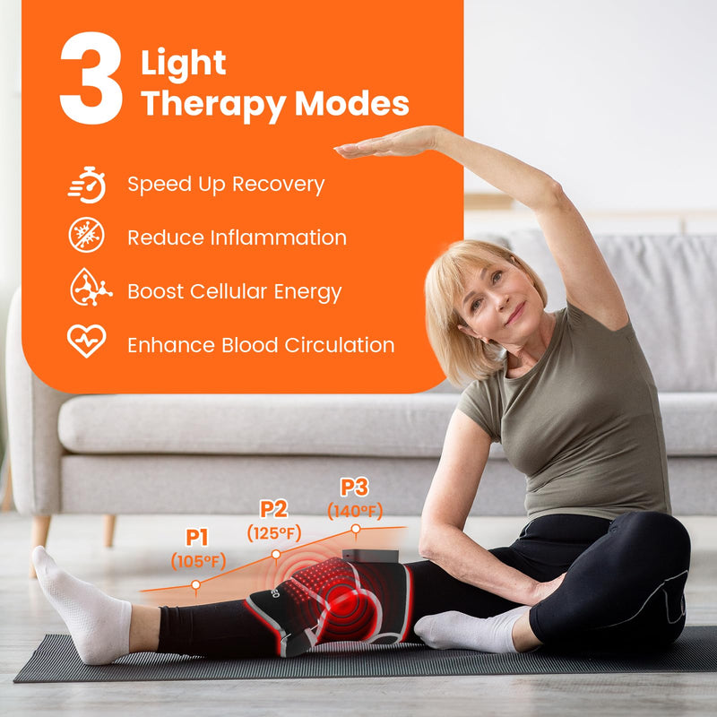 [Australia - AusPower] - Keneo Red Light Therapy Knee Brace with Vibration Massage - 660nm & 850nm Infrared Light Therapy for Knee Pain Relief, 3 Heat Levels, 3 Massage Modes, Wireless & 5000mAH Rechargeable (Grey) Grey 