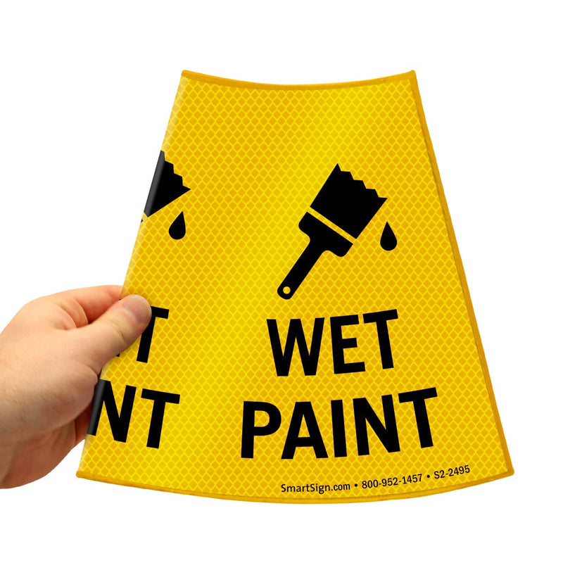 SmartSign 6-Pack "Wet Paint" Reflective Cone Message Sleeve Collar with Symbol, 360-Degree Visibility, Non-Adhesive Vinyl Signs for Traffic Safety Cones, 3-Side Print [Cone Not Included]