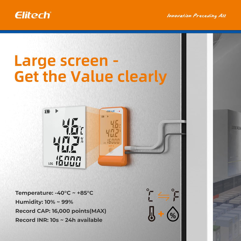 [Australia - AusPower] - Elitech GSP-6G Professional Thermo-Hygrometer - Precise Temperature and Humidity Meter with Alarm Function, Data Logger for Indoor & Outdoor Use (LCD Display, High Accuracy) Temperature logger with wet GSP6G 