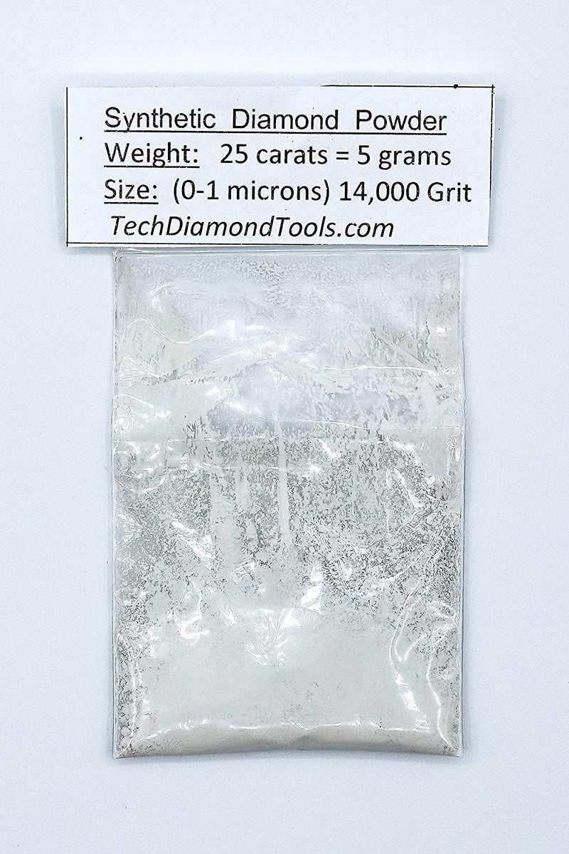 [Australia - AusPower] - TechDiamondTools Diamond Powder for Polishing Glass Quartz Marble Rock Jewelry Stone Windshield Travertine Gemstone 14,000 Grit - 0-1 Microns - 25 Carats = 5 Grams USA Made 14,000 grit/0-1 micron 25 carats-5 gram 