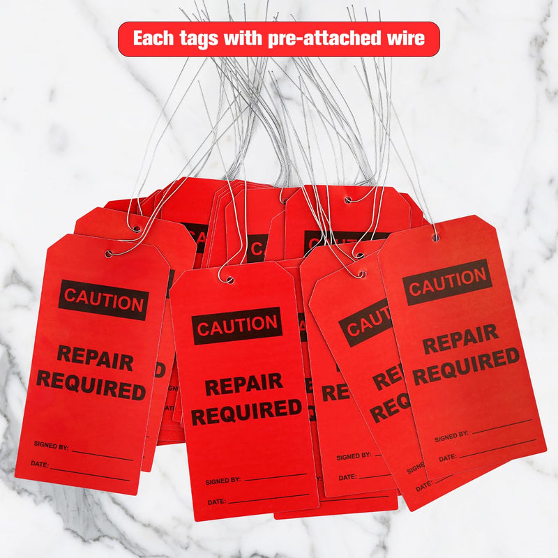 100 pcs Repair Require Tagswith Pre-Attach Wire,PVC Plastic Maintenance Required Tags 100