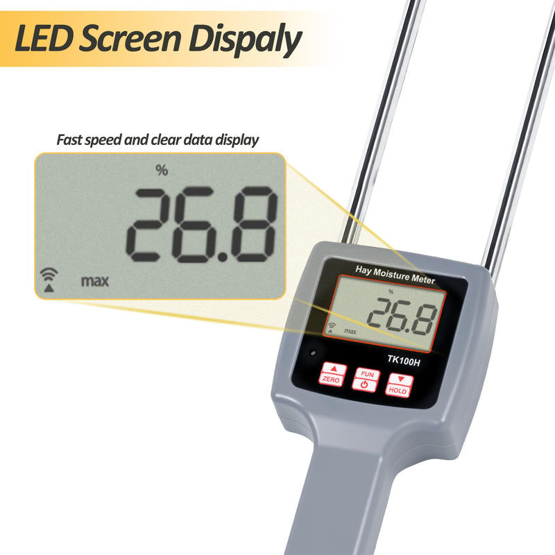 [Australia - AusPower] - Precision Hay Moisture Meter, TK100H Digital LCD Hay Bales Moisture Detector, Portable Hay Moisture Tester with Moisture Probe for Hay Bale Moisture Level, Range 0-84%, Max. Hold 