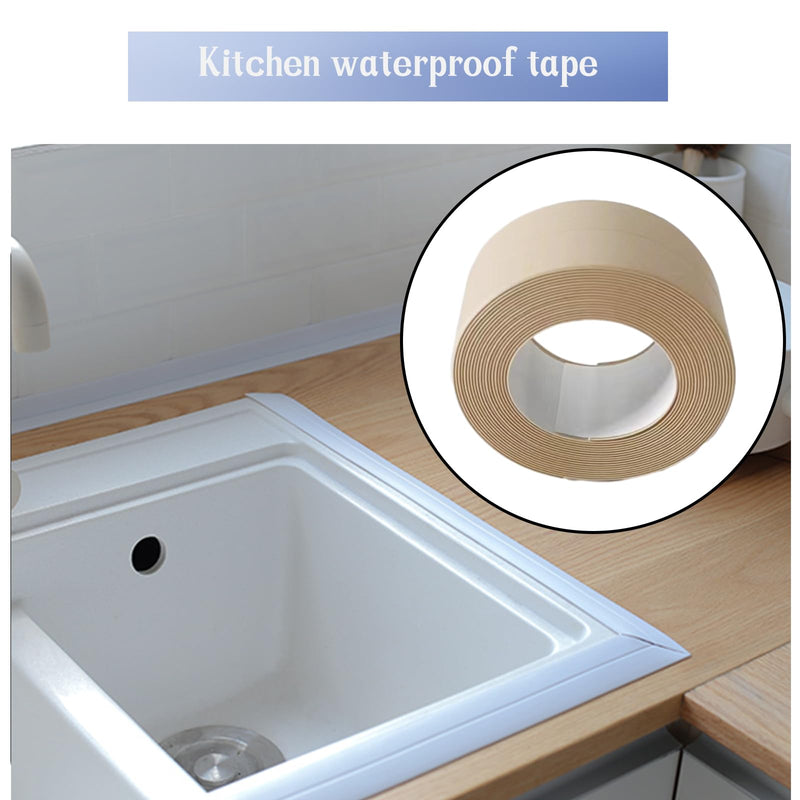 [Australia - AusPower] - Waterproof Caulk Tape Sealant Strip, 1.5" W x 10.5'L PVC Sealing Tapes for Kitchen Bathroom Bathtub Countertop Toilet Sink (Beige) Beige 1.5x10.5" 1Pcs 