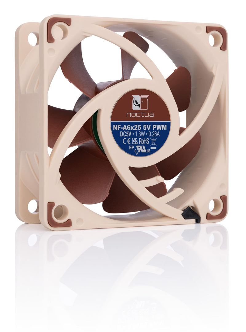 Noctua NF-A6x25 5V PWM, Premium Quiet Fan, 4-Pin, 5V Version (60mm, Brown) (Pack of 2) 60x60x25mm (Pack of 2)