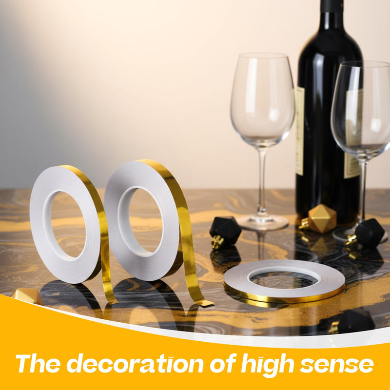 Zonon 3 Sizes Spark Gold Self Adhesive Polyester Film Tape Washi Tape for Car Furniture Graphic Arts Walls Decor, 55 yds (5/10/15mm) 5/10/15mm