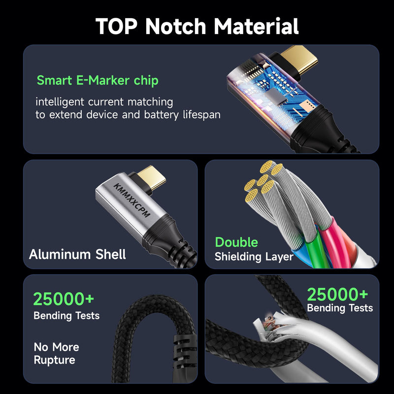 6.6FT USBC Extension Cable Right Angle Compatible with Thunderbolt 4/3,USB4 40Gbps Data Transfer,90 Degree USB C Male to Female Cable,Type C Extension 240W Fast Charging,8K/4K Video Display. 6.6FT