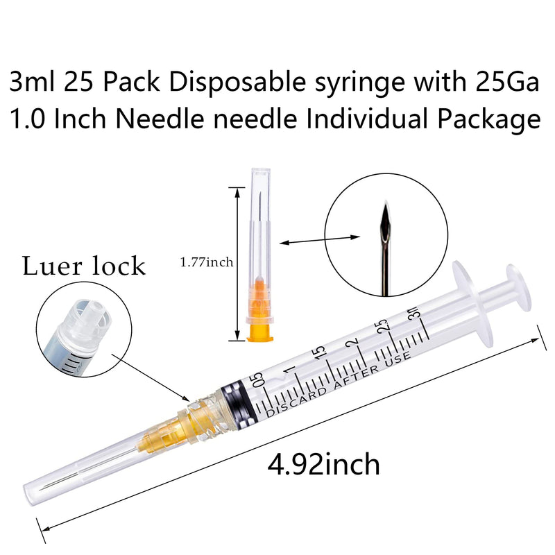 [Australia - AusPower] - 3ml/cc Luer Lock with 25Ga 1inch Individual Wrapped Pack of 50 