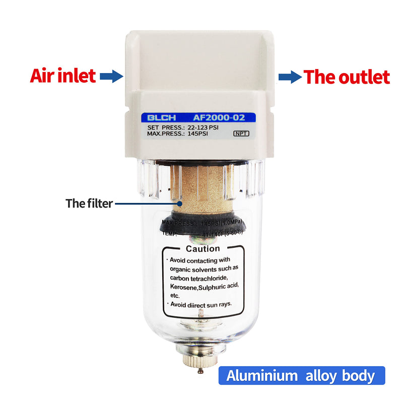 [Australia - AusPower] - BLCH 1/4" NPT Air Line Dryer - Air Dryer for Compressor,Compressed Air Dryer Air Drying System AF2000-02Z Manual Drain Poly Bowl 0-160 PSI 5μm AF2000-02 