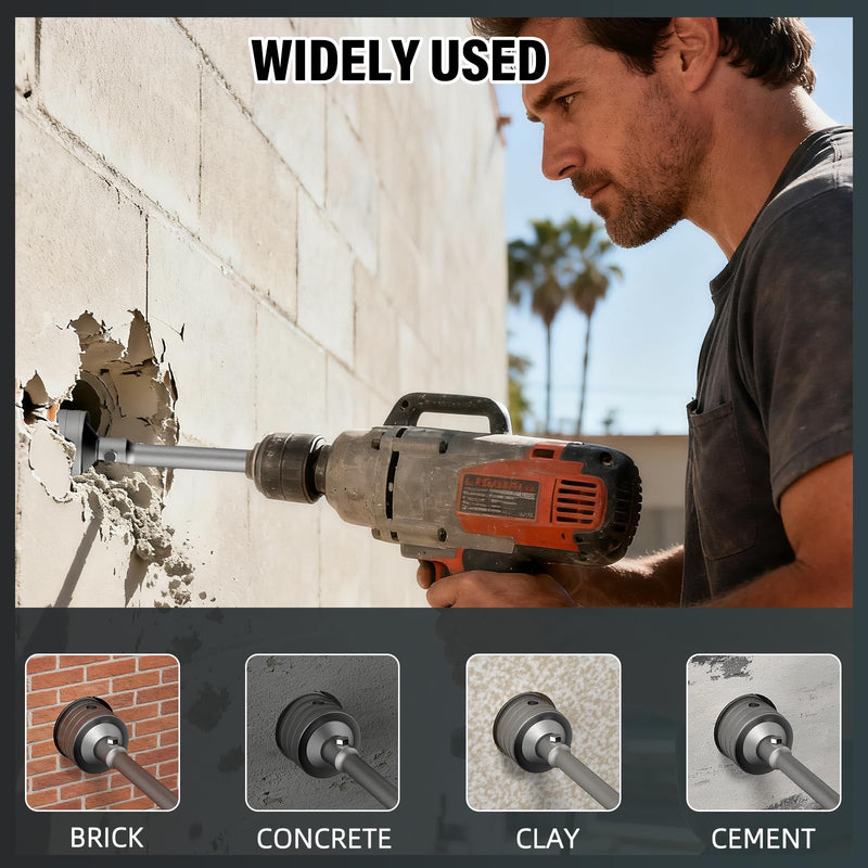 BURMONG Concrete Hole Saw Set with 65/115/150mm Drill Bit and 220mm SDS Plus Connecting Rod, High-Strength Steel Triple-Edged Cutting, Suitable for Drilling Holes in Concrete Brick Stone Wall (65mm) 65mm