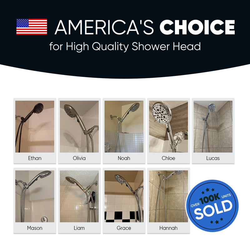 Cobbe 9-Function Shower Head with Built-in Power Spray, 1.8 GPM Water Saving ON/OFF Toggle Switch, High Pressure Handheld Showerhead with 1-Click Pause Button, Brass Bracket & 6ft Hose, Chrome
