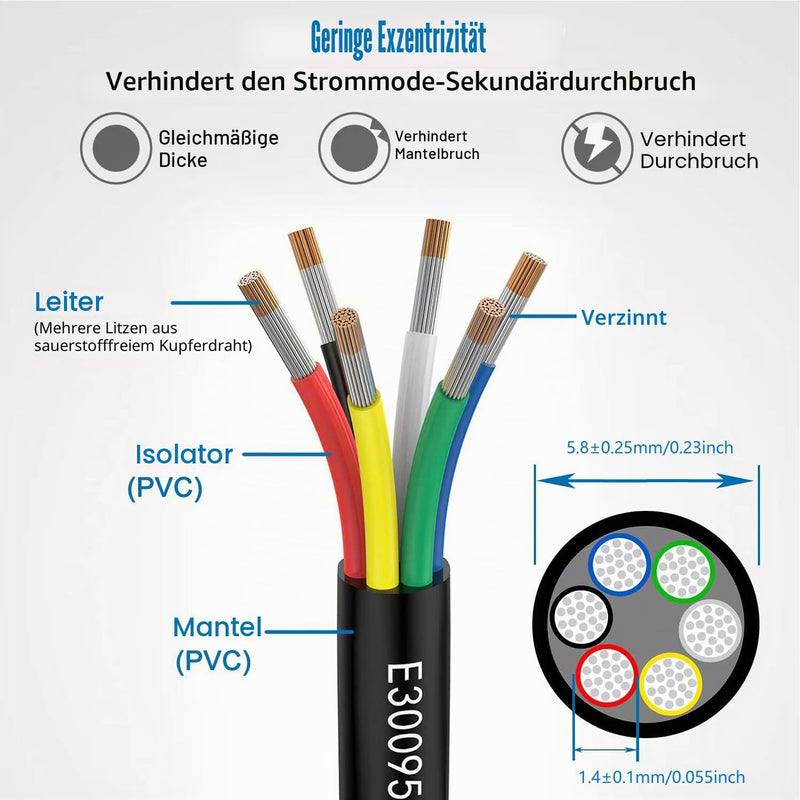 24 AWG 6 x 0.2 mm², 5 m Electric Cable, 6-Core Extension Cable UL2464, 5 V/12 V/24 V/300 V, Oxygen-Free, Multi-Strand, Tinned Cable, Landscape Wire, LED Lights, for Cars | 80°C 5V/12V/24V/300V oxygen-free multi-strand tinned copper cable for landscape,...