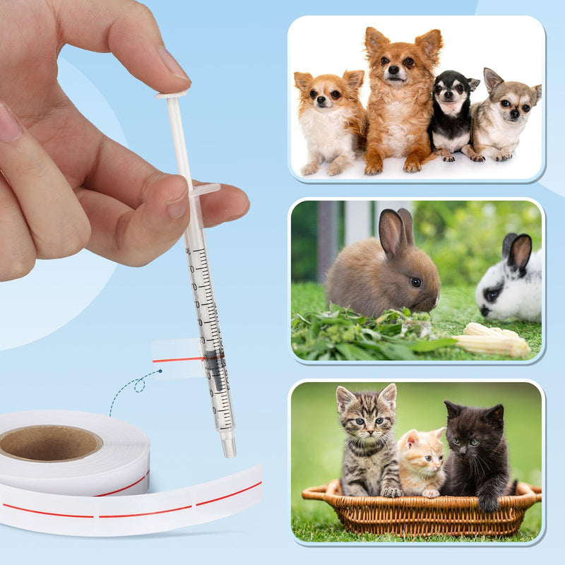 [Australia - AusPower] - Glenmal 3 Roll Syringe Line Stickers 1.5" x 0.5" Dosage Marking Clear Label Bright Red Indicator Line Pharmacy Labels for Veterinary Medical Pharmacy Medication Healthcare Medicine, 500 Pcs Per Roll 