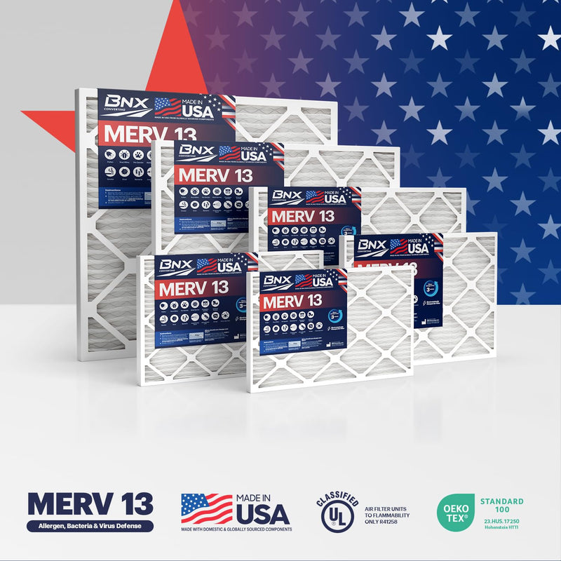 BNX TruFilter 15x20x1 Air Filter MERV 13 (4-Pack) - MADE IN USA - Electrostatic Pleated Air Conditioner HVAC AC Furnace Filters for Allergies, Pollen, Mold, Bacteria, Smoke, Allergen, MPR 1900 FPR 10