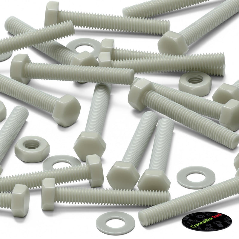 [Australia - AusPower] - 50 x Glass Filled Reinforced, Super Nylon Hex Head, M3 x 20mm, Machine Screws, Plastic Nuts and Bolts, Washers, 1/18 x 25/32 