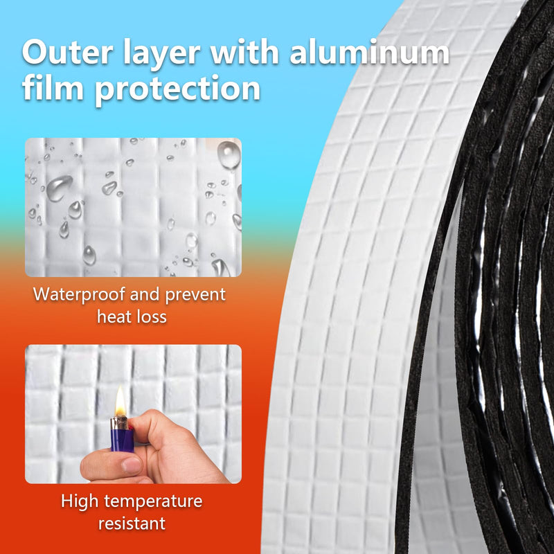 2 Roll Pipe Insulation Wrap,Aluminum Foil Pipe Insulation Foam Tape Self Adhesive Insulation Wrap for Indoor Outdoor Cold Hot Water Pipes Winter Freeze Protection (2" Wide X 32.8 Ft Long) 2