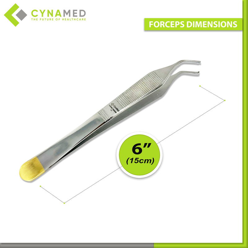 [Australia - AusPower] - Cynamed Set of 2 Adson Forceps with Gold Handle - 6 in. Straight Fine Point Surgical Veterinary Instruments (1x2 Teeth) 1x2 Teeth 