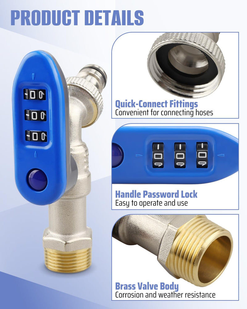 Upgraded Outdoor Faucet Lock System, Gate Valve LockoutDevice, One-Piece Design, Brass Material, Blue Handle