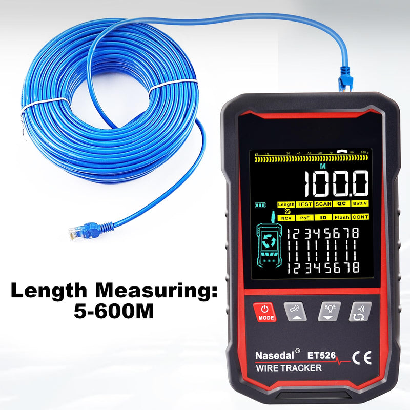 [Australia - AusPower] - Network Cable Tester Wire Tracker Tone Generator Ethernet Tester Multimeter VFL 3-in-1 RJ45 CAT5 CAT6 CAT7 CAT8 RJ11 Cable Length Cable Mapping Test Port Flashng 3 pcs Remote (ET526) ET526 