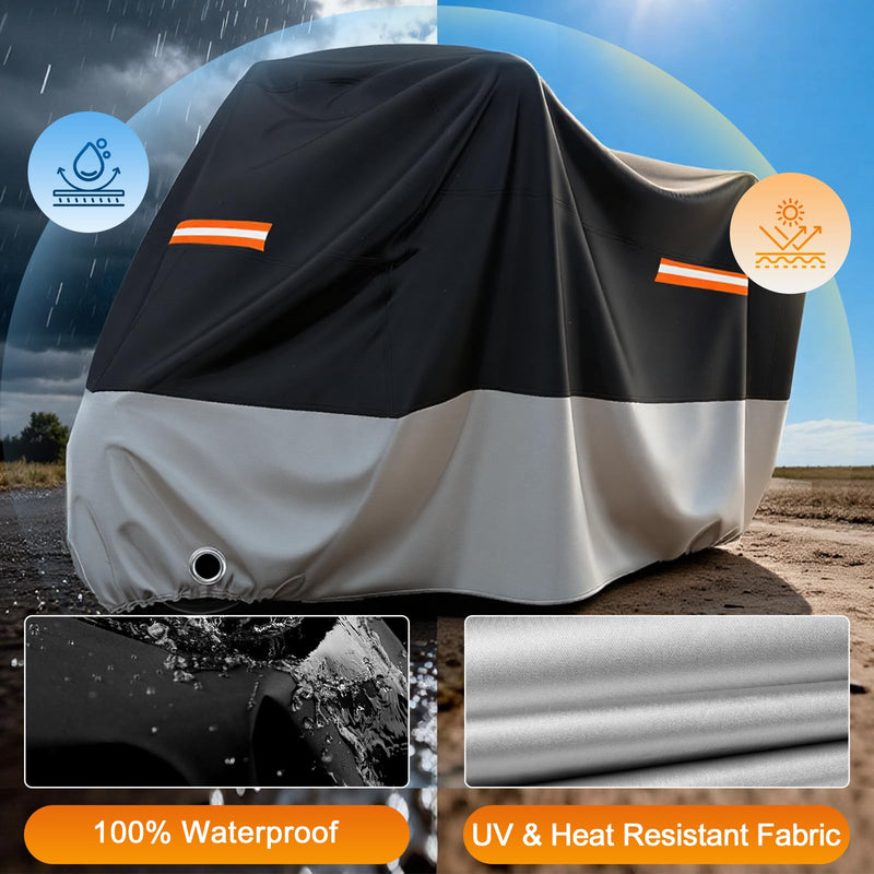[Australia - AusPower] - Favoto Motorcycle Cover Waterproof Outdoor - All Season Sun Protection with Lock-Holes Rain Snow Windproof Dustproof Universal Fit Motorbikes Vehicle Moped Cover, 96.5" x 41" x 50" 96.5" Black & Silver 