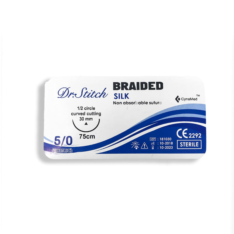 [Australia - AusPower] - CynaMed Suture Thread with Needle (12-Pack) - Training Sutures Pkg. of 12 - 'Black' Threads (12, 5/0, 19mm Blade, 1/2 Reverse Cutting) 