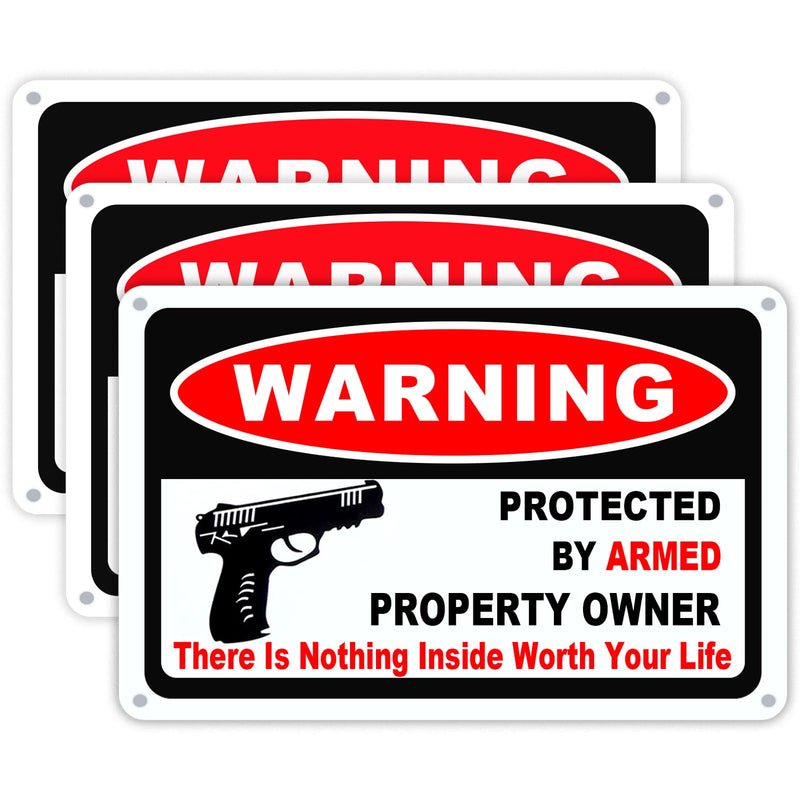 3Pack Gun Sign for Home Security 10x7 inch Warning Signs for Home Property Rust Aluminum Gun Warning Sign Weatherproof and UV Protected 3
