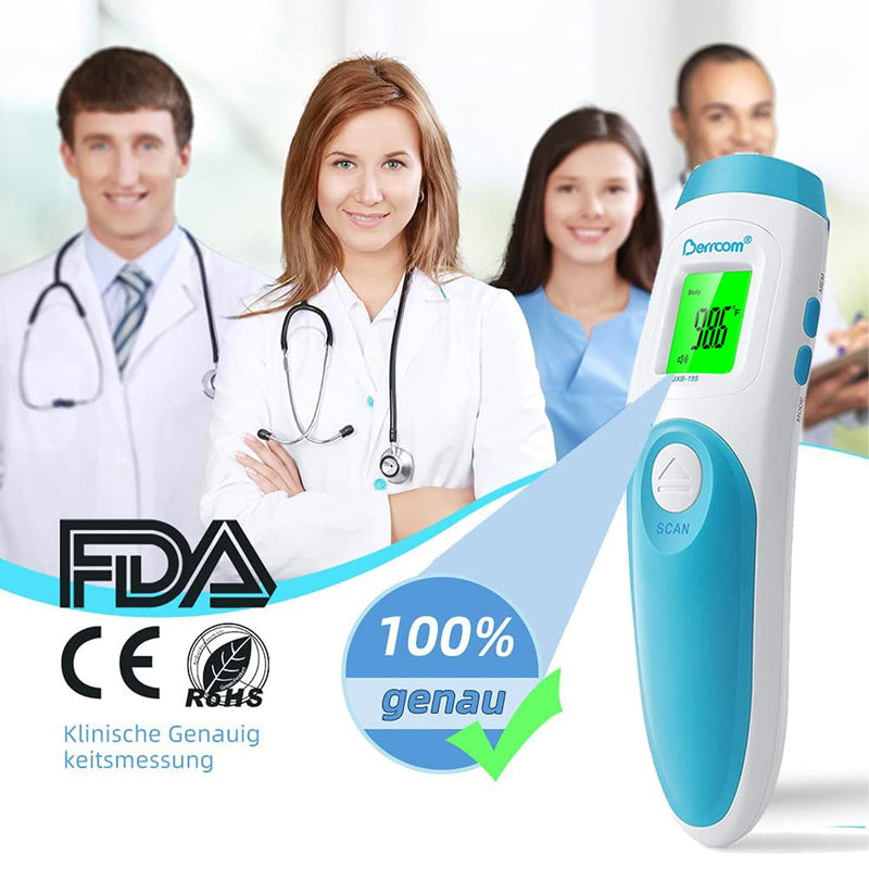 [Australia - AusPower] - Berrcom Non Contact Forehead Thermometer Digital 3 in 1 Contactless Infrared Thermometer for Babies Adults Objects and Space Instant Measuring Time Memory Function Blue 
