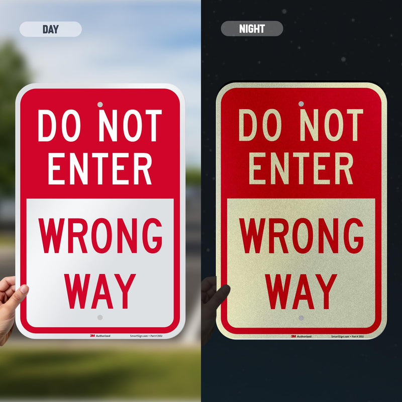 SmartSign 18 x 12 inch “Do Not Enter - Wrong Way” Metal Sign, 63 mil Aluminum, 3M Laminated Engineer Grade Reflective Material, Red and White, Made in USA 12" x 18" 3M EG Reflective Aluminum