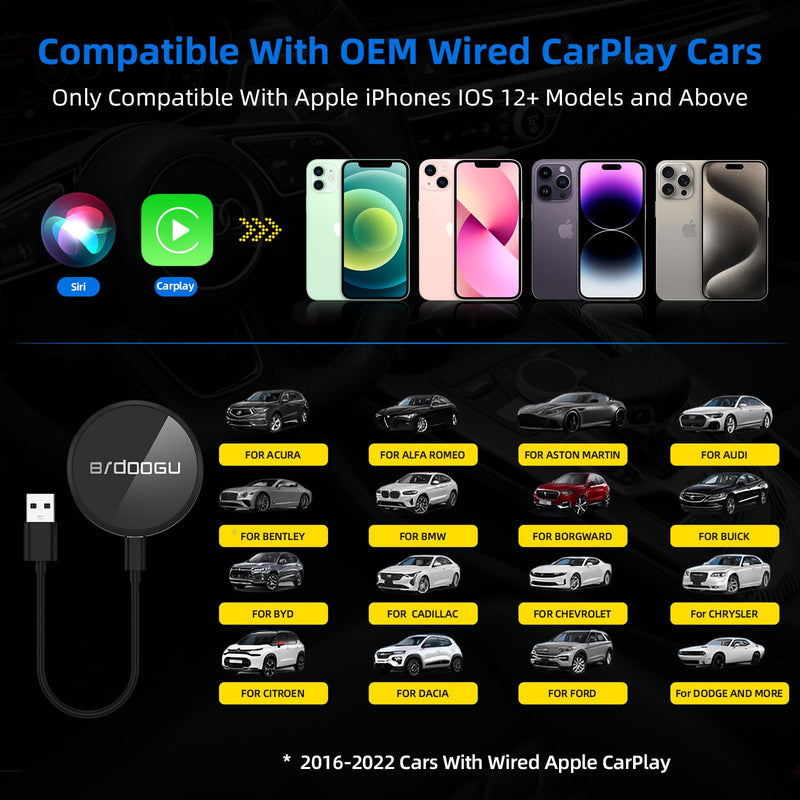 [Australia - AusPower] - CarPlay Wireless Adapter Compatible with iPhone iOS, Wireless Carplay 5.8GHz WiFi, Convert Wired to Wireless, Plug and Play, Online Update, for OEM Wired CarPlay Cars 