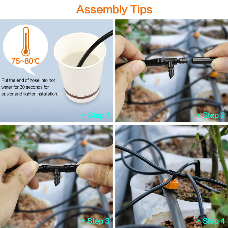 [Australia - AusPower] - 1/4 Inch Drip Irrigation Fittings Kit, 130 Pieces Drip Irrigation Parts for 1/4" Irrigation Tubing for Garden Lawn, Drip Line Barbed Connectors - 60 Couplings, 40 Tees, 20 Elbows, 10 End Plugs 4/7mm Drip Fittings Set-130P 