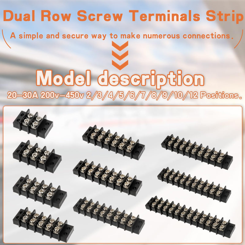 [Australia - AusPower] - 3 Circuits 3 Positions Terminal Block 20-30A 200-450V Dual Row Screw Terminals Strip with 30 PCS Heat Shrink Wire Fork Connectors(Pack of 5pcs) 3 Circuits 