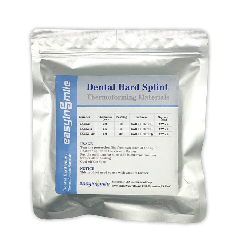 [Australia - AusPower] - Dental Hard Splint, Thermoforming Materials for Vacuum Forming Machine 5''x 5'' (1.0MM-20PCS) 1.0MM-20PCS 