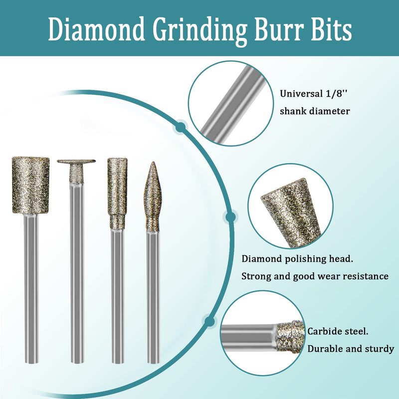 [Australia - AusPower] - Stone Carving Set Diamond Burr Bits Compatible with Dremel, 50PCS Polishing Kits Rotary Tools Accessories with 1/8 Shank for Carving, Engraving, Grinding, Stone, Rocks, Jewelry, Glass, Ceramics 50Pcs 1/8'' Shank 