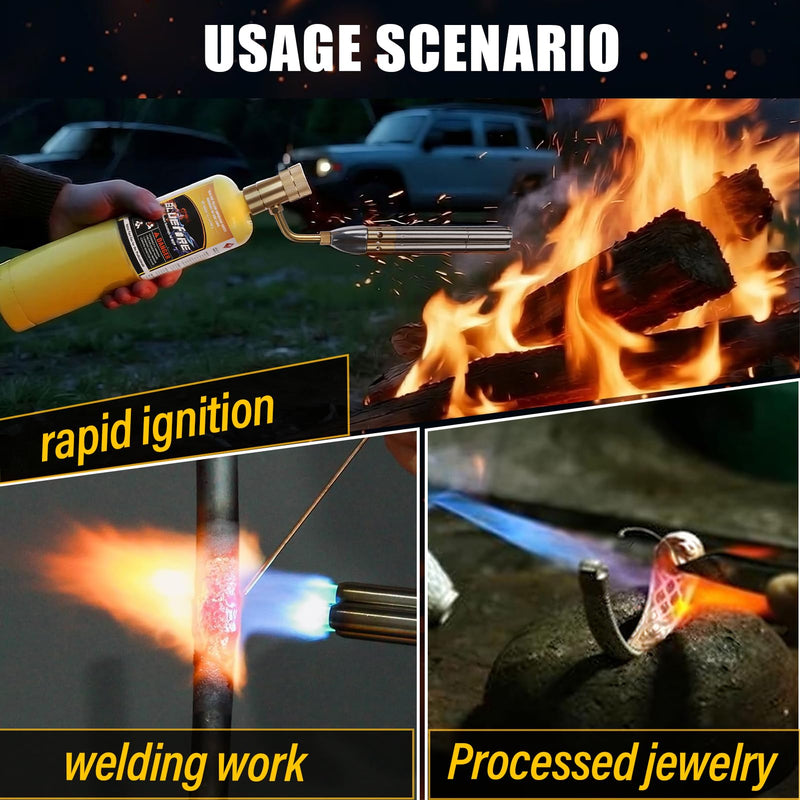 BLUEFIRE Triple Flame Barrel Turbo Torch Head High Output 25590 BTU Heavy Duty Gas Welding Nozzle Fuel by MAPP MAP Pro Propane Brazing Soldering Large Dia Pipes Flamethrower