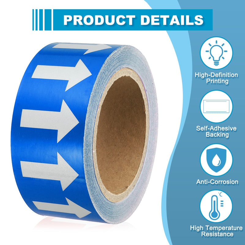 [Australia - AusPower] - MECCANIXITY Directional Pipe Flow Arrow Adhesive Tape Pipeline Arrow Stickers 2 Inch x 65 Ft Pipe Identification Marking Labels for Pipe Flow Markers, White on Blue White/Blue 2"x65' 
