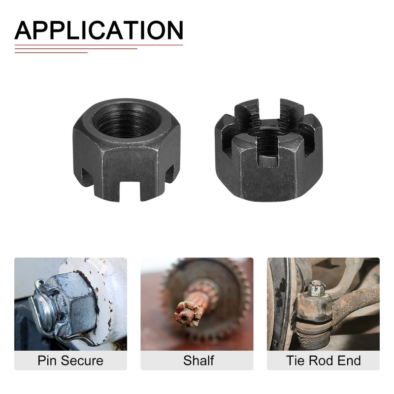 [Australia - AusPower] - M12x1.25mm(DxP) Slotted Hex Castle Nuts - 10Pack - Good for Machinery Repairing - Carbon Steel Blackened Hexagon Nuts - Black M12x1.25mm 